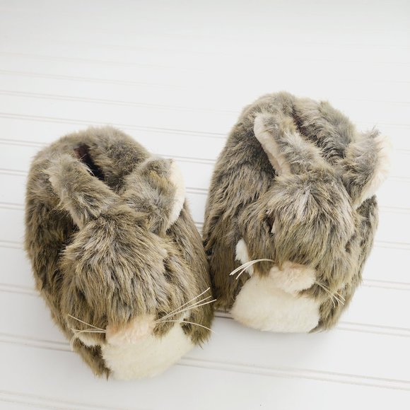 Novelty Plush Slippers Rabbit/ Bunny Faux Fur Brown and Tan Size M (7-8) - Picture 3 of 13